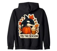 Tis The Season Orca Whale Automne Automne Citrouille Feuilles Vintage Sweat à Capuche