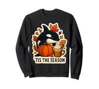 Tis The Season Orca Whale Automne Automne Citrouille Feuilles Vintage Sweatshirt