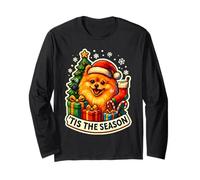 Tis The Season Poméranian Dog Merry Christmas Tree Mom Dad Manche Longue