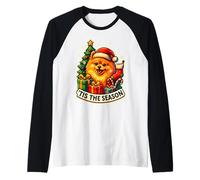Tis The Season Poméranian Dog Merry Christmas Tree Mom Dad Manche Raglan
