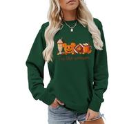 Tis The Season Sweatshirts Halloween Femmes Citrouille Feuille d'érable Baseball Crème Glacée Graphique Chemise à Manches Longues Tops, Vert vintage., L