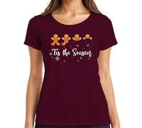 Tis The Season T-shirt de Noël pour femme Pain d'épices, bordeaux, M