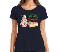 Tis The Season T-shirt pour femme Motif biscuits de Noël Pain d'épices Arbre Biscuits, bleu marine, M