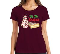 Tis The Season T-shirt pour femme Motif biscuits de Noël Pain d'épices Arbre Biscuits, bordeaux, 3XL