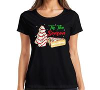 Tis The Season T-shirt pour femme Motif biscuits de Noël Pain d'épices Arbre Biscuits, Noir , M