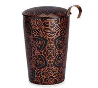 Tasse noire en porcelaine double paroi avec infuseur Mandala - Diamètre 8.5 cm x Hauteur 13 cm