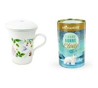 Tisanière fleurie porcelaine 250 ml + Tisane Bonne Etoile - Aromandise Blanc G