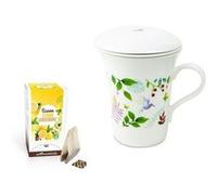 Tisanière fleurie porcelaine 250 ml + Tisane gingembre et citron bio