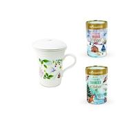 Tisanière fleurie porcelaine 250 ml + Tisanes Soirées d'Hiver et Magie de Noël -