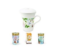 Tisanière fleurie porcelaine 250 ml + Trio tisanes festives - Soirées d'hiver,Noël,Orange Canelle