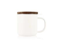 OGO LIVING - Tisanière Juliet blanc 300ml - Idéale pour le thé et la tisane - Mug à thé en grès et couvercle en bois d'acacia