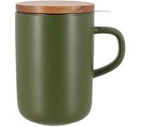 Tisanière - OGO LIVING - 475 ml - Grès - Avec couvercle en bois - Vert olive