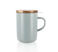 Tisanière - OGO LIVING - 475 ml - Grès - Avec couverture en bois - Gris perlé