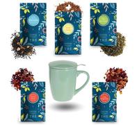 Tisanière Vert d'eau et son Assortiment de 5x20g de Thés et Infusions COMPTOIR FRANÇAIS DU THÉ |Cadeau Original