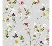 Tischdeko Lot de 20 serviettes de table motif prairie avec papillons sur fond gris.