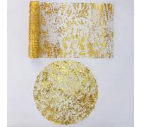 Tischläufer Gold und Tischset Set,28cm x 2.75m Tischläufer Glänzend, 12 Stück Runde Tischsets Gold, Wiederverwendbar, Tischdeko, Tischband für Weihnachten, Hochzeit, Geburtstag, Party