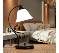 Tischleuchte Blanc Noir Verre Métal 38 CM E14 Campagne Lampe de Lecture Table