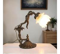 Tischleuchte Lampe en Laiton Verre Main Déco Chérubin Art Nouveau Premium