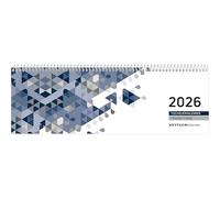 Tischquerkalender blau 1W/1S 2026 - 29,6x9,9 cm - 1 Woche auf 1 Seite - Bürokalender mit 60 Seiten - Stundeneinteilung 7 - 19 Uhr - 146-0015