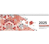 Tischquerkalender rot 2025 - 29,6x9,9 cm - 1 Woche auf 2 Seiten - Stundeneinteilung 7 - 19 Uhr - inkl. Jahresübersicht - Bürokalender - 116-0011