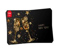 Tischsetmacher 'Sets de table I Sets - Nouvel An - Happy New Year. Nouvel An Motif avec flûtes à champagne étoiles dorées et inscription - de rangement à anneaux de 12 pièces