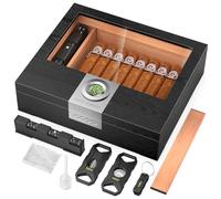 TISFA Cave à cigare, ensemble d'accessoires pour cigares, comprend un cutter en V, un cutter droit, un perforateur, un hygromètre numérique, un humidificateur réglable, un séparateur, une cave à