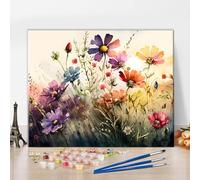 TISHIRON Aquarelle Fleur Peinture par Numéros pour Adultes Débutants Peinture Abstraite Peinture par Numéros Kits sur Toile Peinture Acrylique Dessin Floral Peinture avec Pinceaux Peinture à l'huile