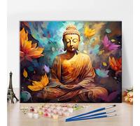 TISHIRON Bouddhisme Couleur par numéro Adulte, Fleur de Lotus Bouddha Aquarelle Peinture par numéros pour débutants, Kits de peinture d'art abstrait DIY sur toile, artisanat pour la décoration de la