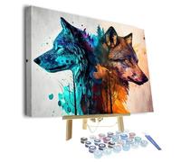 TISHIRON Cadre Peinture par Numéros Loup DIY pour Adultes et Enfants - Kit Animaux sur Toile avec Pinceaux et Pigment Acrylique pour Décoration Murale Maison