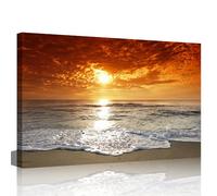 TISHIRON Décor mural sur toile Peinture de plage au crépuscule avec vagues côtières encadrée Impression artistique prête à être accrochée pour la décoration de bureau à domicile 45x30 cm