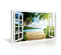 TISHIRON Décoration murale 3D représentant une plage et un coucher de soleil sur une fenêtre pour la maison, décoration moderne, cadre en bois, prête à être accrochée (30.5 x 20.3 cm)