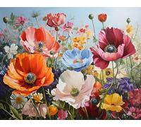 TISHIRON Fleurs Peinture par numéros pour adultes débutants kit d'art fleurs au printemps décoration murale maison 3 pinceaux peinture acrylique 40 x 50 cm
