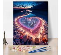 TISHIRON Heart Stone Paint by Numbers for Adultes Romantic Colored Stone Painting Seaside Beach DIY Oil Paint by Number On Canvas Painting Art Crafts Acrylic Paints for Home Decor Painting Gift16x20