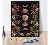 TISHIRON Jardin en pleine lune Peinture par numéros Phases de la lune Entouré de vignes et de fleurs Kit noir pour adultes et enfants Cadeau unique 40x50cm Sans cadre
