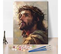 TISHIRON Kit de peinture par numéro pour adultes, Jésus Christ avec couronne d'épines sur sa tête - Kit de peinture par numéros avec pinceaux et pigments - Peinture à l'huile sur toile pour décoration