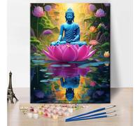 TISHIRON Kit de peinture par numéros Bouddha avec lotus pour adultes, peinture numérique sur toile, peinture par numéro pour adultes débutants pour décoration d'intérieur, 40,6 x 50,8 cm