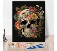 TISHIRON Kit de Peinture par Numéros - Crâne et Fleurs pour Adultes et Enfants - Os, Plantes sur Toile - 40 x 50 cm - Sans Cadre