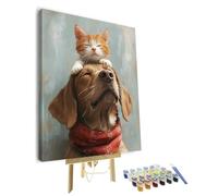 TISHIRON Kit de peinture par numéros pour adultes, chat détendu sur chien, peinture DIY pour adultes - Motif d'amitié confortable, 40 x 50 cm (encadré)
