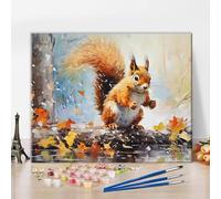 TISHIRON Kit de peinture par numéros pour adultes, écureuil et feuille d'érable, peinture par numéros sur toile, animaux peinture par numéros pour décoration murale, 40 x 50 cm