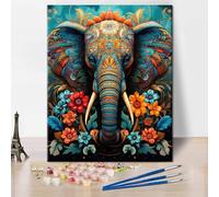 TISHIRON Kit de peinture par numéros pour adultes, peinture d'éléphants par numéros, fleurs pour adultes, éléphants colorés, décoration murale pour la maison, cadeau d'art idéal pour les enfants, 40 x
