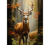 TISHIRON Modèles de coloriage naturels par numéros - Cerf de Suède dans la forêt - Pour adultes - Avec pinceaux et pigments - Artisanat - Peinture à l'huile avec animaux sauvages - 40 x 50 cm