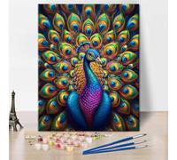 TISHIRON Peinture d'oiseaux par numéros Paon luxueux avec queue étalée Kit de peinture par numéros pour adultes avec pinceaux et pigments, peinture par numéro, 40 x 50 cm