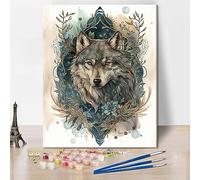 TISHIRON Peinture par numéros adultes et enfants Loup Peinture à l'huile avec pinceaux et pigments acryliques Animaux Peinture par numéros Kits de construction Artisanat pour la maison 40 x 50 cm
