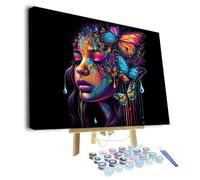 TISHIRON Peinture par numéros DIY Fille colorée Peinture par numéros pour adultes et enfants avec pinceaux Noir Fille Acrylique Peinture par numéros Kits sur toile Artisanat 40x50cm(Cadre)