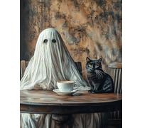TISHIRON Peinture par numéros Gothique Figurine fantôme avec chat noir Vintage Horreur Art 40 x 50 cm Décoration d'Halloween Adulte DIY Toile