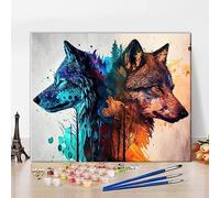 TISHIRON Peinture par numéros Loup DIY Peinture par numéros pour adultes et enfants Animaux Kits de peinture par numéros sur toile avec pinceaux et pigment 40 x 50 cm (sans cadre)