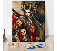 TISHIRON Peinture par numéros - Motif samouraï et monstres - Style japonais - 40 x 50 cm - Art aquarelle de qualité supérieure pour adultes