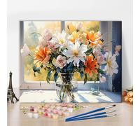 TISHIRON Peinture par numéros pour adultes débutants, bouquets dans un vase en verre, tableau de couleur, vase d'automne, fleurs à faire soi-même, tableau de couleur sur toile, peinture nature morte,
