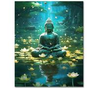 TISHIRON Peinture par Numéros pour Adultes - Kit DIY Bouddha Bouddhiste - Méditation Huile Peinture à la Main Artisanat 40 x 50 cm