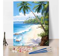 TISHIRON Peinture par numéros pour adultes - Pour se détendre - Plage de palmiers au Brésil - 40 x 50 cm - Motif tropical - Kit de peinture à l'huile sur toile pour cadeau à la maison (sans cadre)
